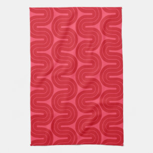 Retro Geometric Gradient Wave Design Tea Towel