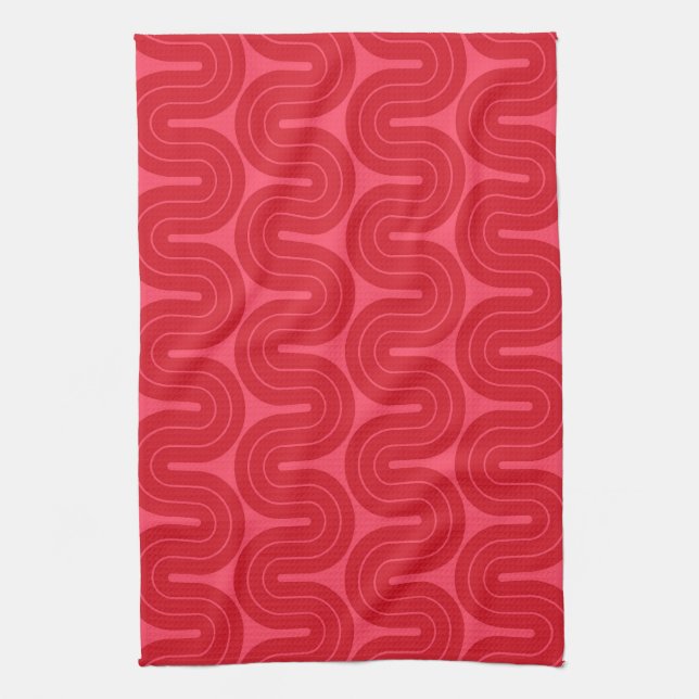 Retro Geometric Gradient Wave Design Tea Towel (Vertical)