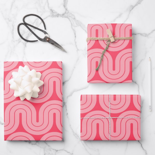 Retro Geometric Gradient Wave Design Wrapping Paper Sheet (Front)