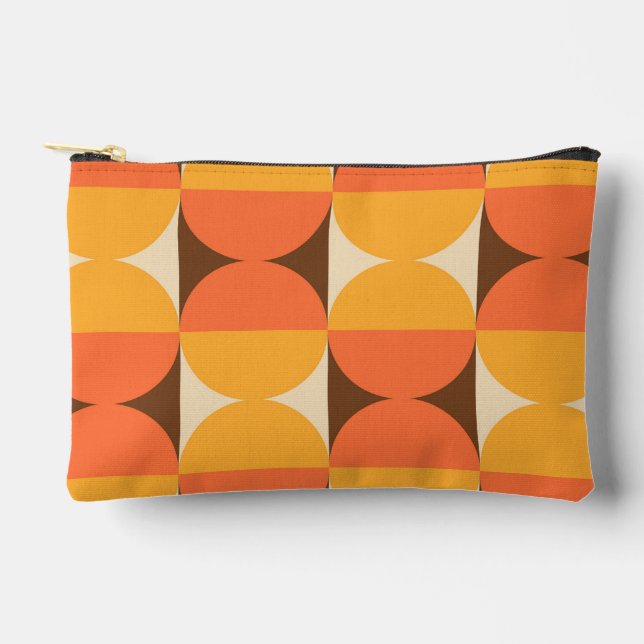 Retro Geometric Half Square and Circle Pattern Accessory Pouch (Front)