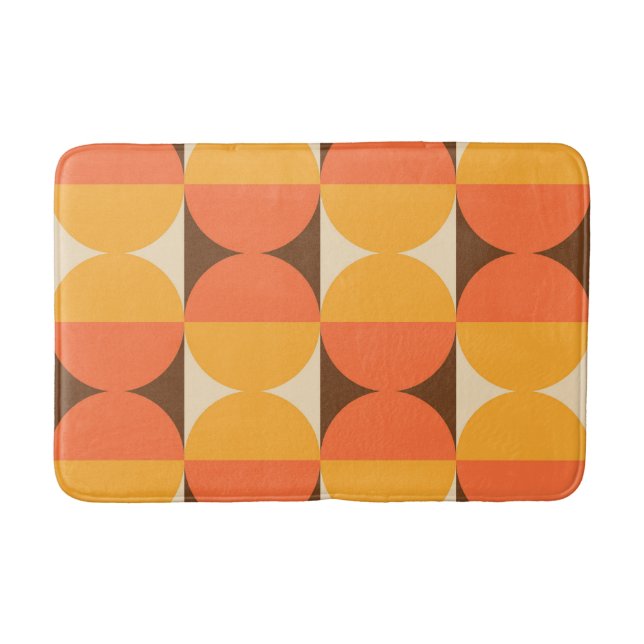 Retro Geometric Half Square and Circle Pattern Bath Mat (Front)
