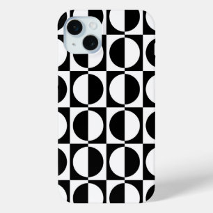 Retro Geometric Half Square and Circle Pattern iPhone 15 Mini Case