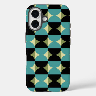 Retro Geometric Half Square and Circle Pattern iPhone 16 Case
