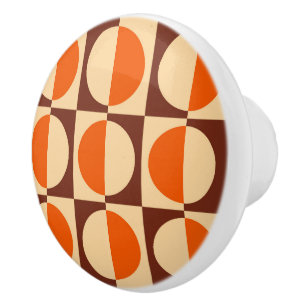 Retro Geometric Half Square and Circle Pattern Ceramic Knob