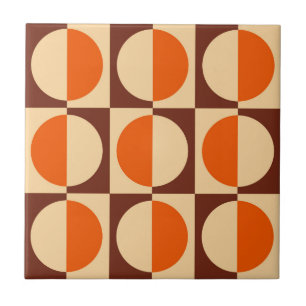 Retro Geometric Half Square and Circle Pattern Ceramic Tile