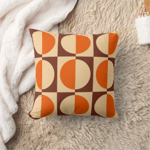 Retro Geometric Half Square and Circle Pattern Cushion