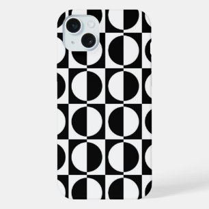 Retro Geometric Half Square and Circle Pattern iPhone 15 Plus Case