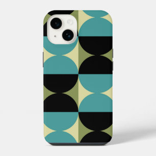 Retro Geometric Half Square and Circle Pattern iPhone 14 Case