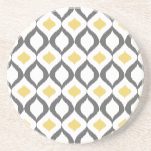 Retro Geometric Ikat Yellow Grey Pattern Coaster