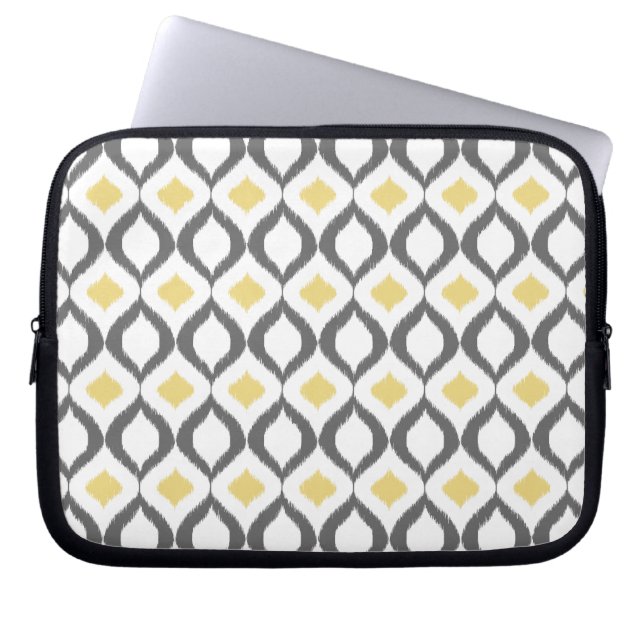 Retro Geometric Ikat Yellow Grey Pattern Laptop Sleeve (Front)