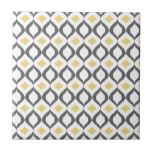 Retro Geometric Ikat Yellow Grey Pattern Tile