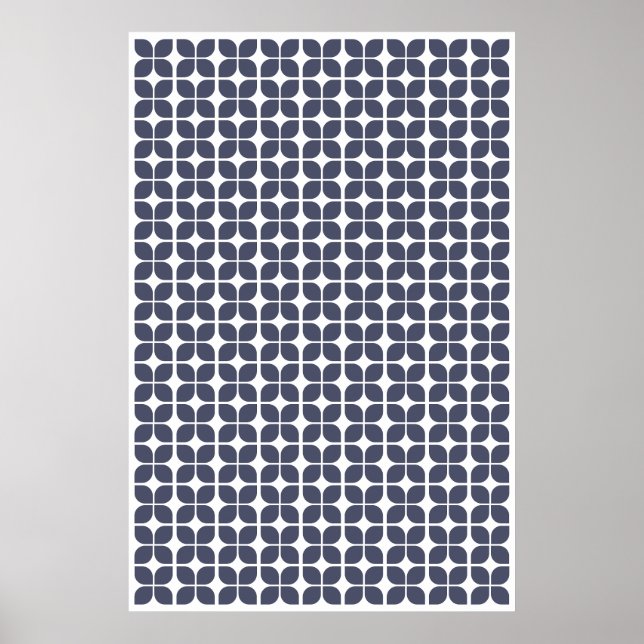 Retro Geometric Leaf Pattern Blue Poster (Front)