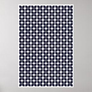 Retro Geometric Leaf Pattern Navy Blue Poster