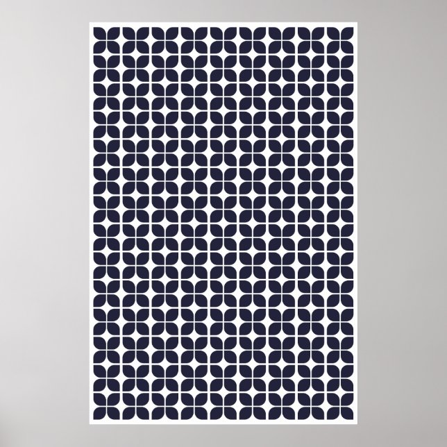 Retro Geometric Leaf Pattern Navy Blue Poster (Front)