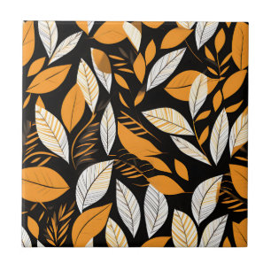 Retro Geometric Leaves on Bold Background Ceramic Tile