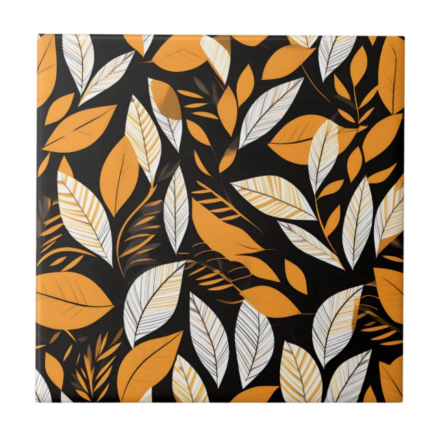 Retro Geometric Leaves on Bold Background Ceramic Tile (Front)