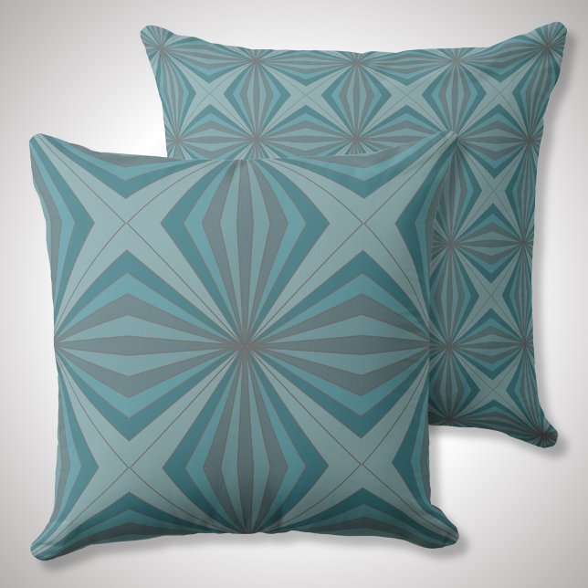 Retro geometric Line pattern in tealgreen and grey Cushion (Creator Uploaded)