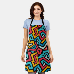 Retro Geometric Maze Pattern Apron