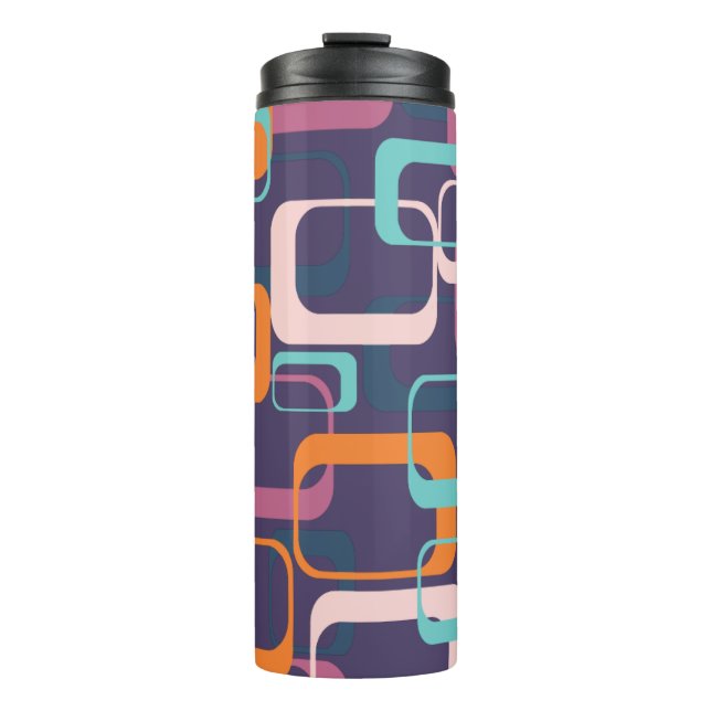 Retro Geometric Mid Century Shapes Art Purple Thermal Tumbler (Front)