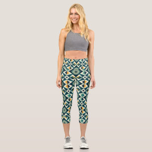 Retro Geometric Mosaic All-Over Print Capri Leggings