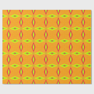 Retro Geometric Orange and Lime Diamond Pattern Wrapping Paper