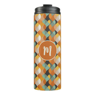 Retro Geometric Ovals Orange Teal Gold Monogram  Thermal Tumbler