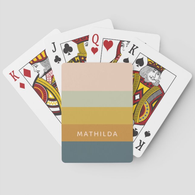 Retro Geometric Pastel Colour Block Personalised Playing Cards (Back)