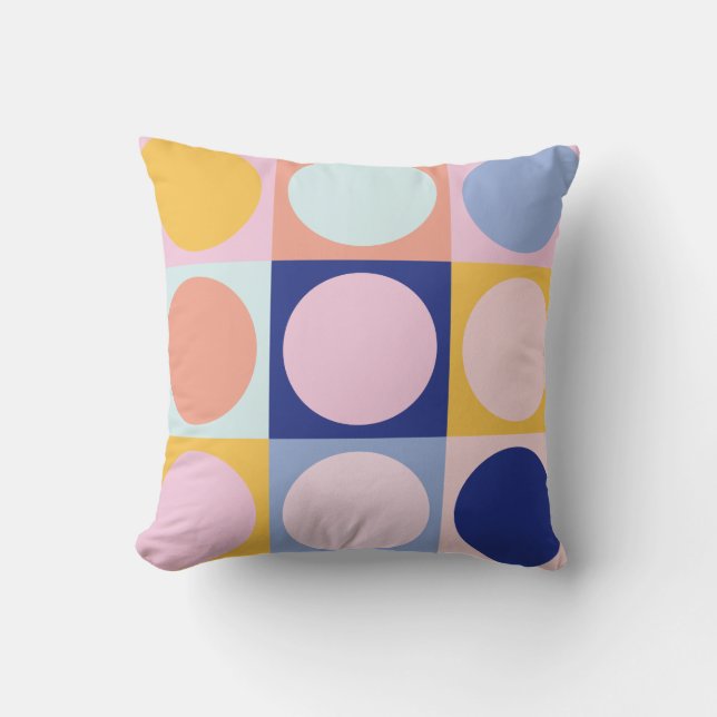 Retro Geometric Pastel Colour Block Pink Blue Cushion (Front)