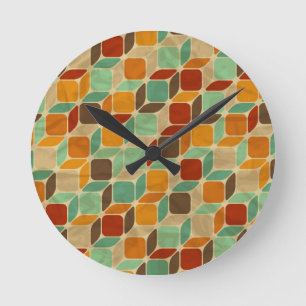 Retro geometric pattern 4 round clock