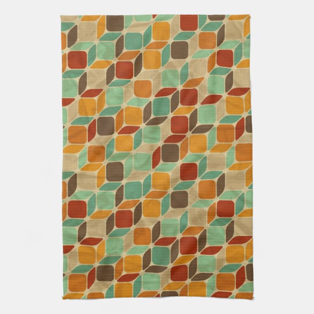 Retro geometric pattern 4 tea towel (Vertical)