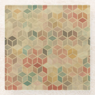 Retro geometric pattern 5 glass coaster