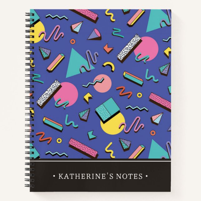 Retro Geometric Pattern | Add Your Name Notebook (Front)