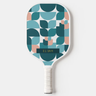Retro Geometric Pattern Blue & Pink Pickleball Paddle