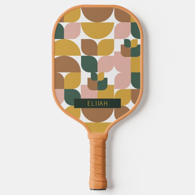 Retro Geometric Pattern Brown Pickleball Paddle (Front)