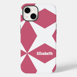 Retro Geometric Pattern Custom Name Pink & White Case-Mate iPhone 14 Case