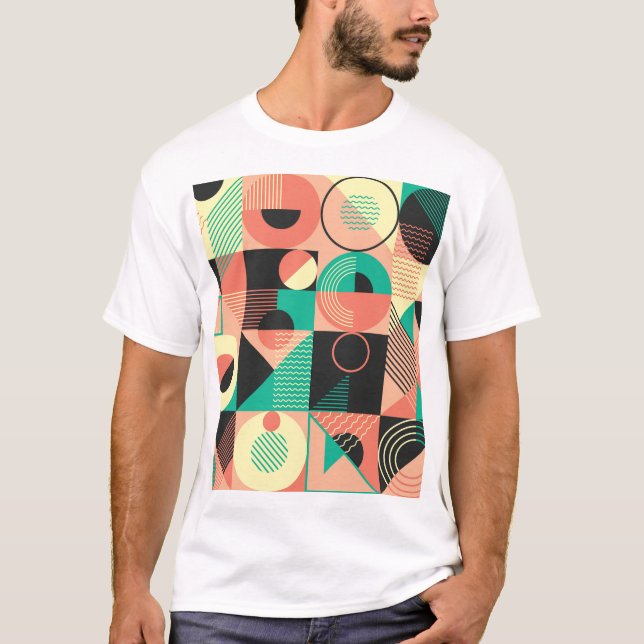 Retro Geometric Pattern Design T-Shirt (Front)