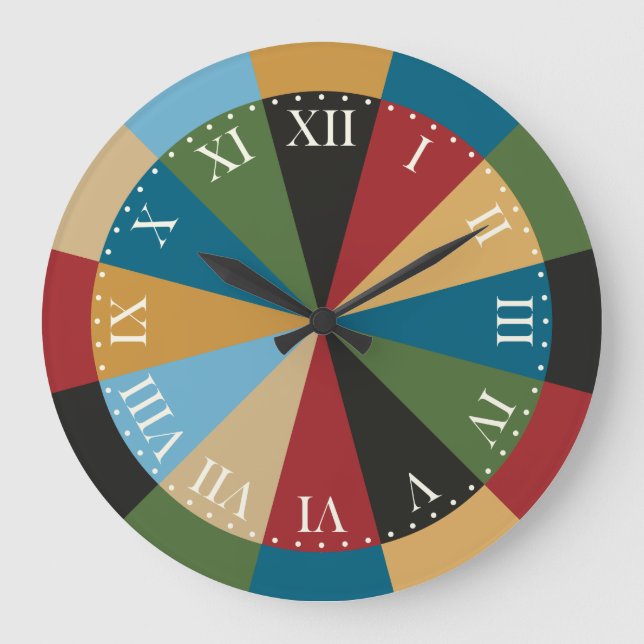 Retro Geometric Pattern Elegant Italian Colours Large Clock (Front)