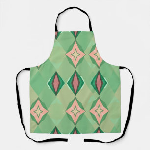 Retro Geometric Pattern Green Pink Diamond Star Apron