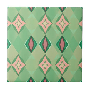 Retro Geometric Pattern Green Pink Diamond Star Ceramic Tile