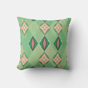 Retro Geometric Pattern Green Pink Diamond Star Cushion