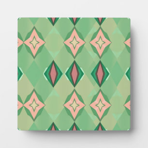 Retro Geometric Pattern Green Pink Diamond Star Plaque