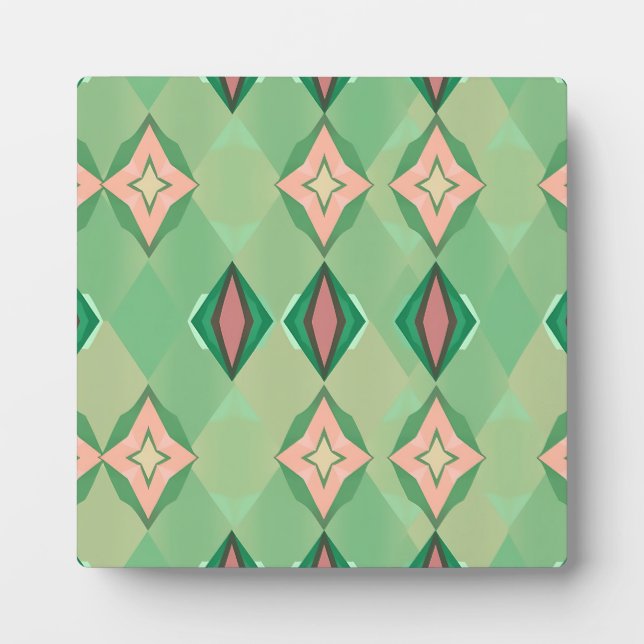 Retro Geometric Pattern Green Pink Diamond Star Plaque (Front)
