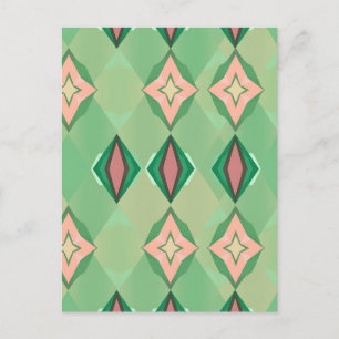 Retro Geometric Pattern Green Pink Diamond Star Postcard