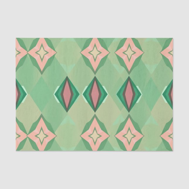 Retro Geometric Pattern Green Pink Diamond Star Tissue Paper (Front)