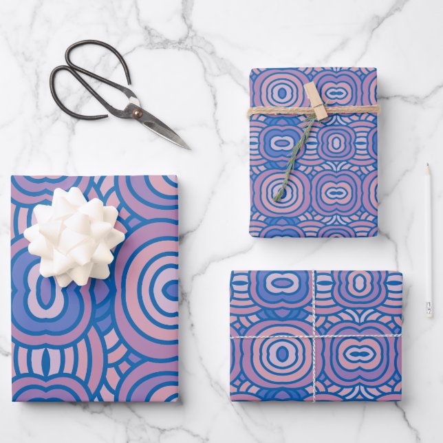 Retro Geometric Pattern in Blue and Pink  Wrapping Paper Sheet (Front)