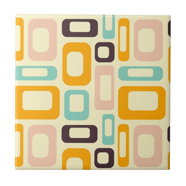 Retro geometric pattern in light beige background ceramic tile (Front)