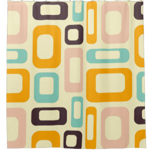 Retro geometric pattern in light beige background shower curtain