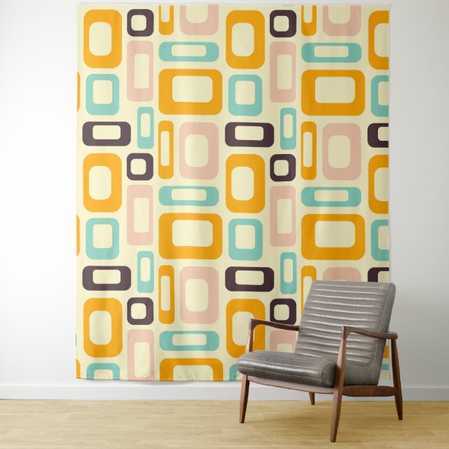 Retro geometric pattern in light beige background tapestry (In Situ)