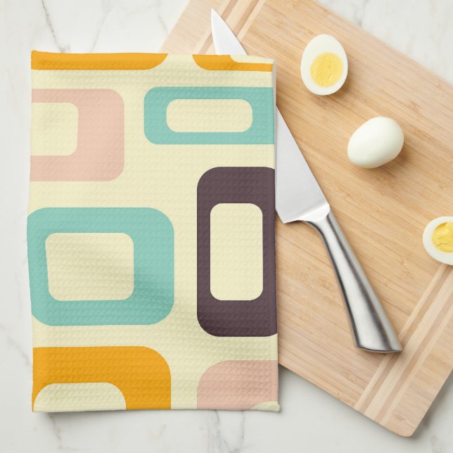Retro geometric pattern in light beige background tea towel (Quarter Fold)