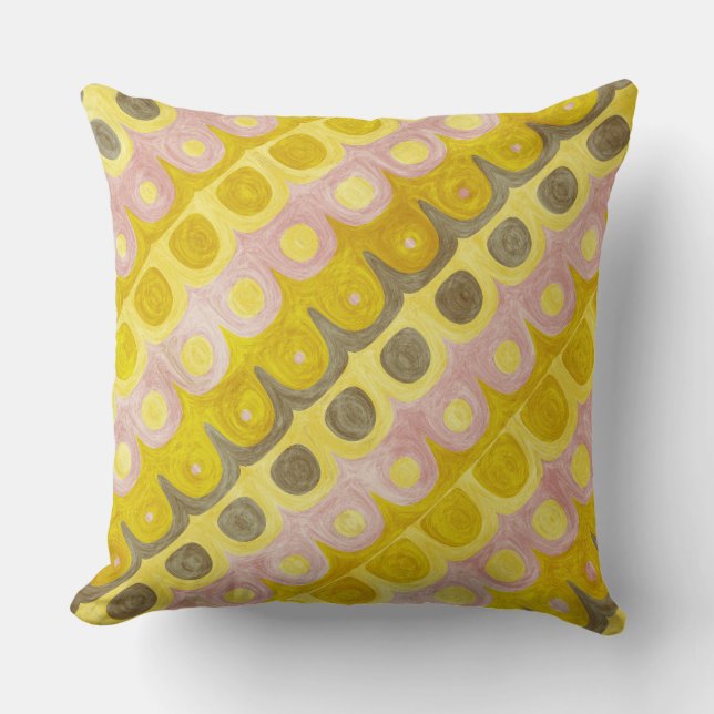 Retro Geometric Pattern in Yellow and Pink Cushion (Front)